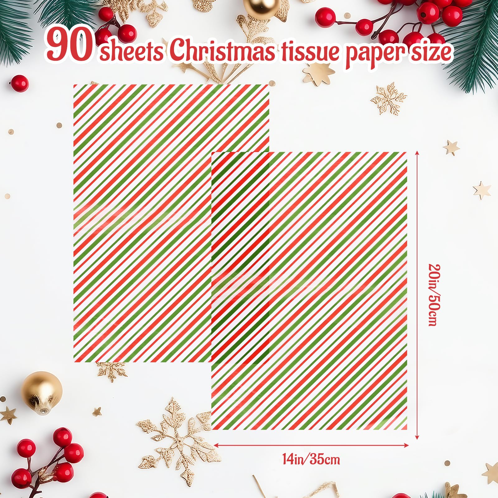 NACHLYNN 90 Sheets Christmas Tissue Paper 20 x 14 inches Baby Shower Green Wrapping Tissue Paper Bulk for Gift Bags Packaging Christmas Party Decor (Polychrome) - Image 3
