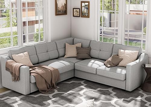 Miniatura 8 de Sofá modular convertible, sofá en forma de L, sofás de 5 plazas para sala de estar, apartamento pequeño, sofá modular reversible, gris claro