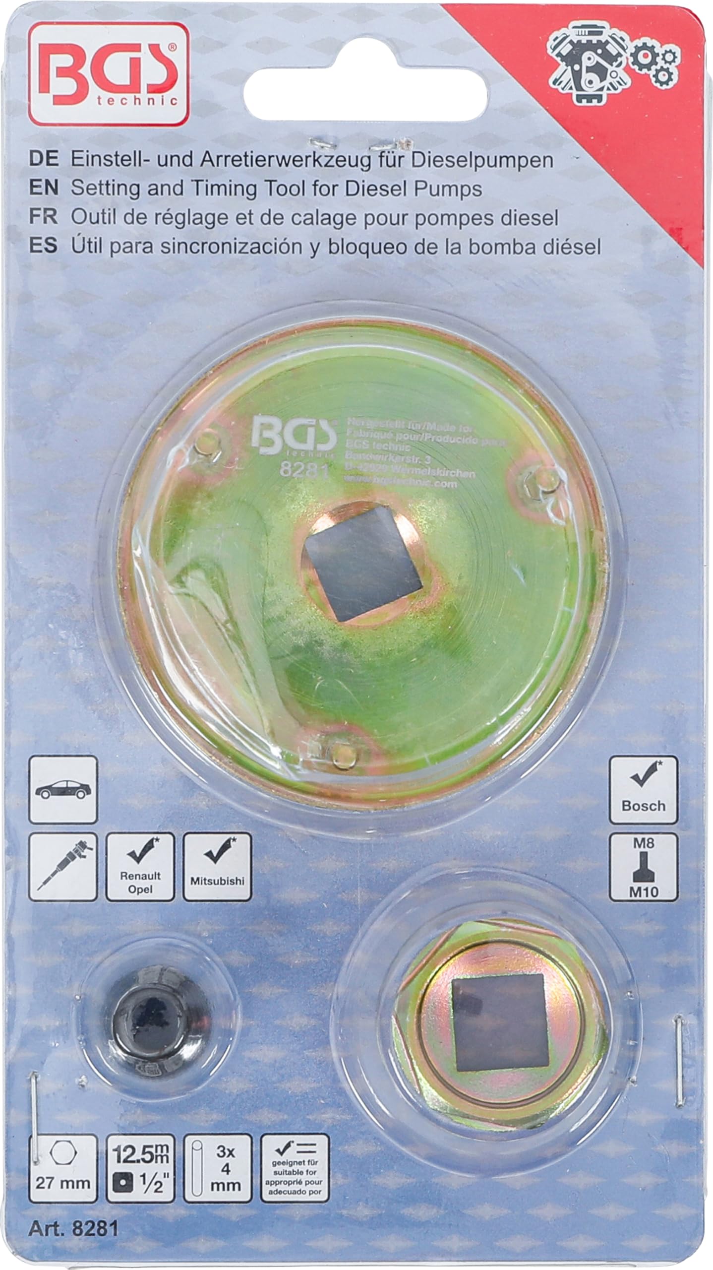 BGS 8281 | Outil de réglage et de calage pour pompes diesel | Renault, Mitsubishi, Opel