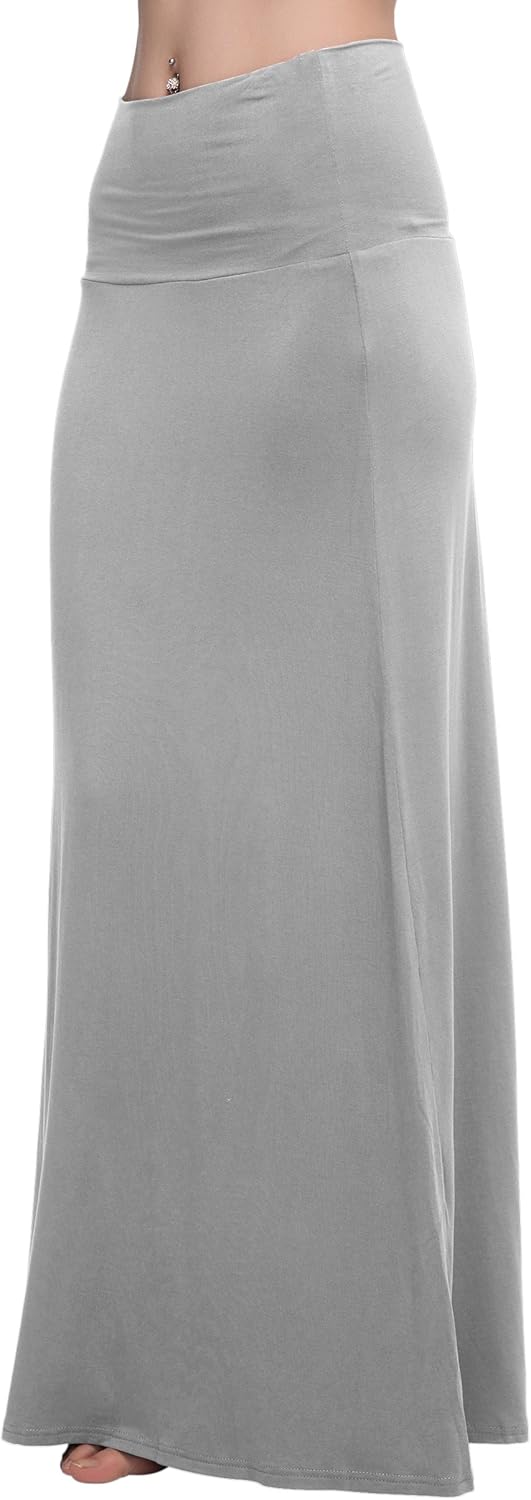 Urban CoCo Women's Stylish Spandex Comfy Fold-Over Flare Long Maxi Skirt - Image 4
