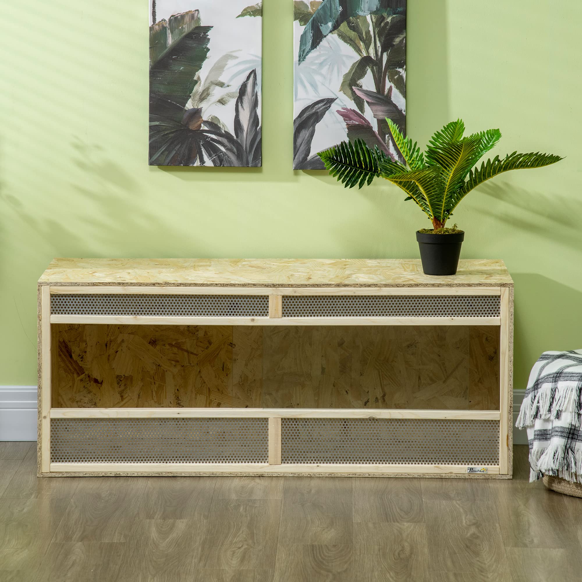 PawHut - Terrario de Madera OSB para Reptiles con Puerta corredera de Cristal, 120 x 50 x 50 cm