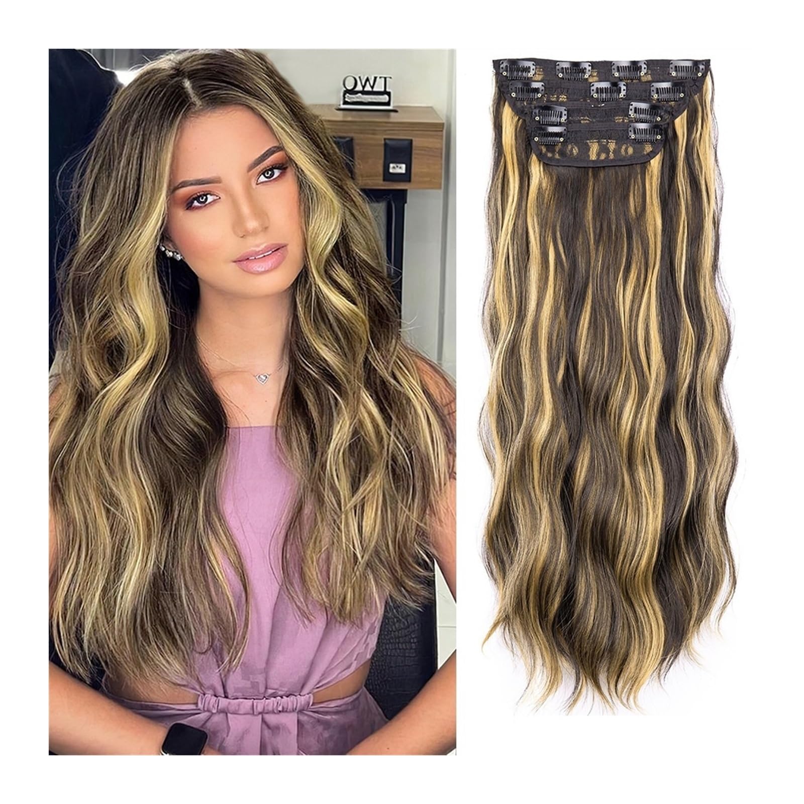 Clip nelle estensioni dei capelli Estensioni dei capelli, 4 pezzi Clip nelle estensioni dei capelli Ricci ondulati spessi Testa piena Clip nelle estensioni Sintetiche Lunghe parrucche nere naturali fo