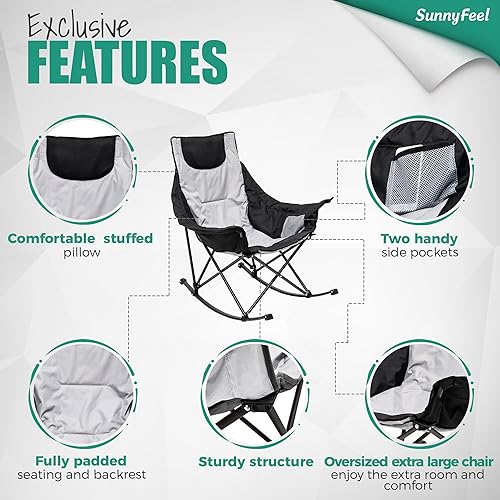 Miniatura 6 de SUNNYFEEL Silla mecedora de gran tamaño, silla de patio totalmente acolchada con bolsillo lateral, sillón reclinable portátil de respaldo alto con