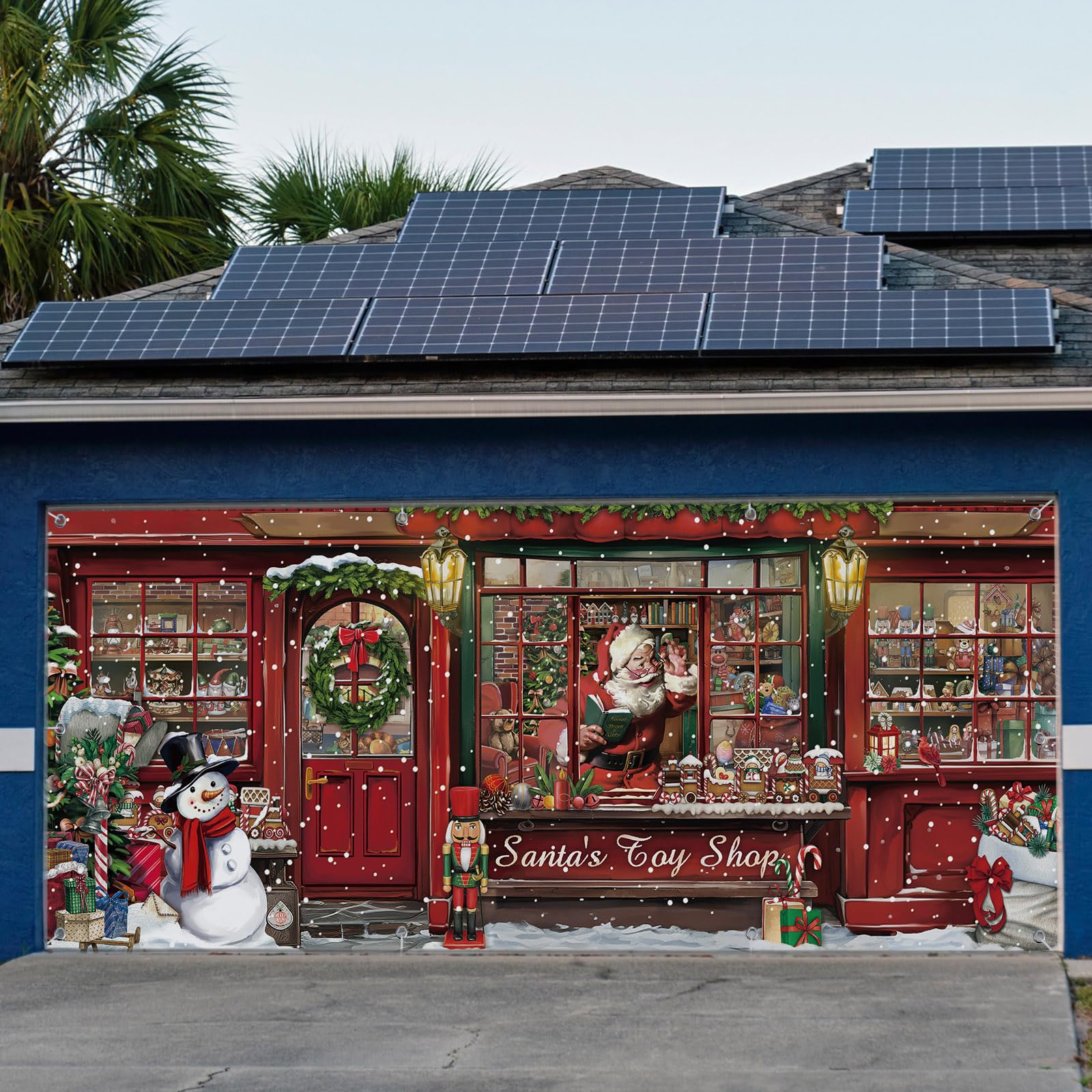 Wovweave Christmas Garage Door Banners Santa's Toy Shop Garage Outdoor