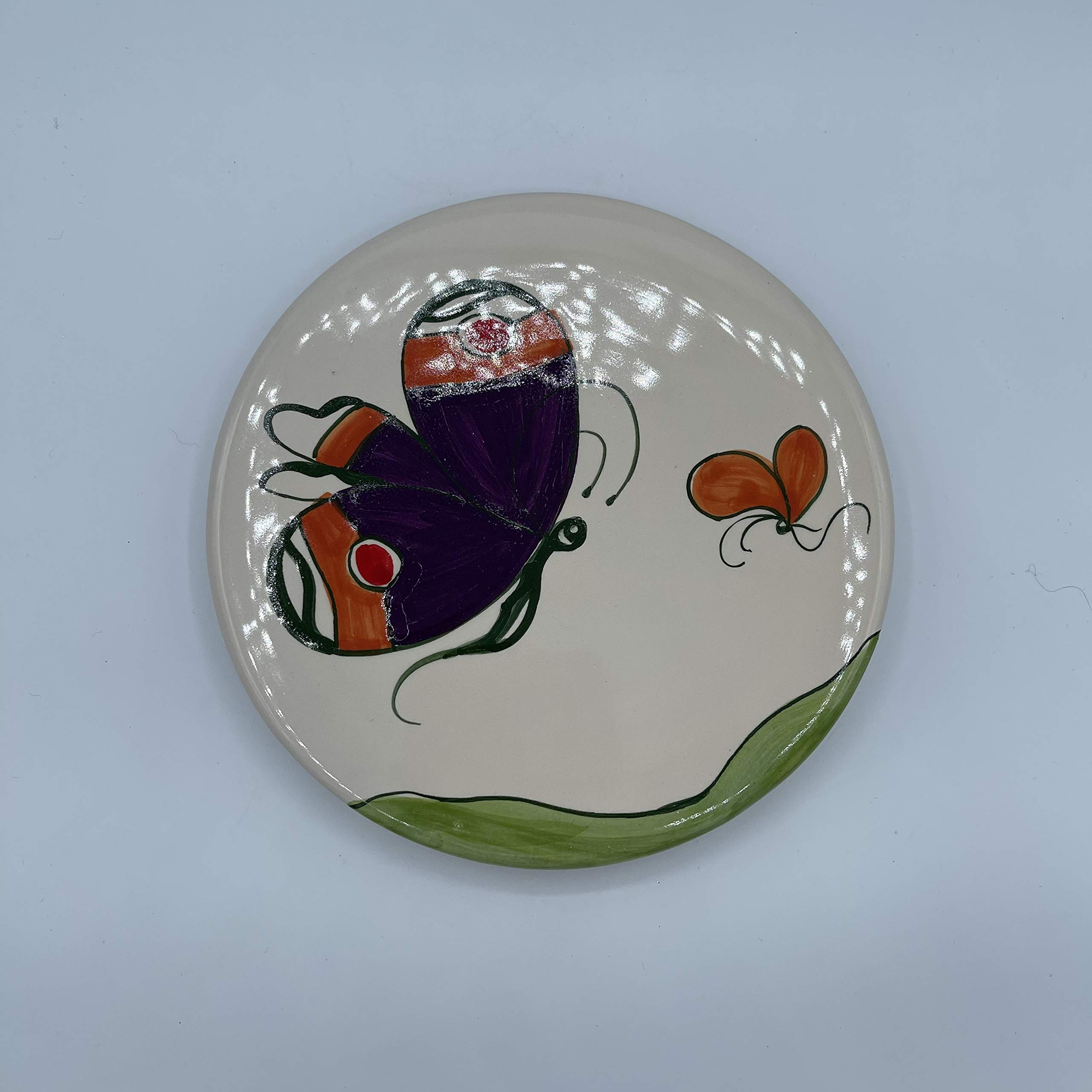 AmarcordCeramic Trivet Made and Hand-Painted in Romagna with Purple Butterfly Design