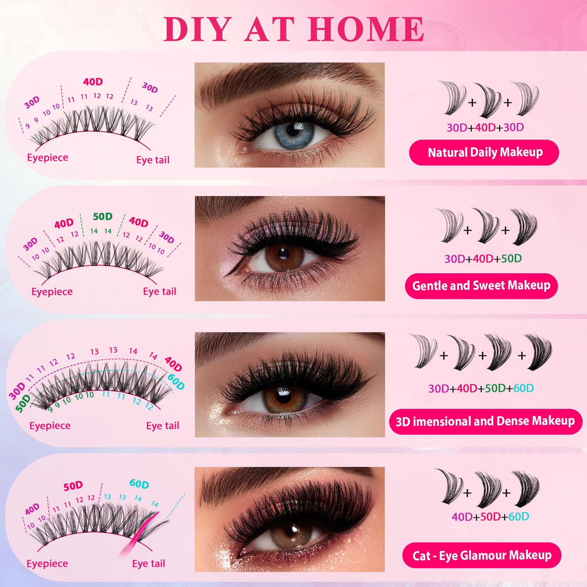 Foxy Beauty 640-częściowy zestaw do przedłużania rzęs D z klejem, uszczelniaczem, zmywaczem, aplikatorem i książką, DIY w domu