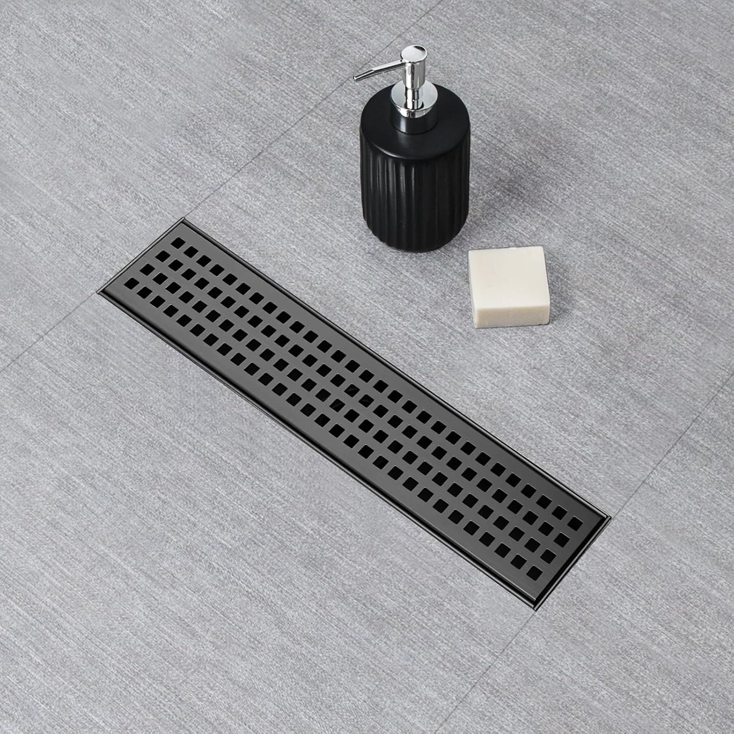 SaniteModar Linear Shower Drain, Black Shower Drain 12 inch with Square ...