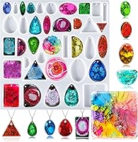 BABORUI 38-Cavity Silicone Resin Molds for Jewelry with 40 Jump Rings - Epoxy Pendant, Earrings, Keychain DIY Kit