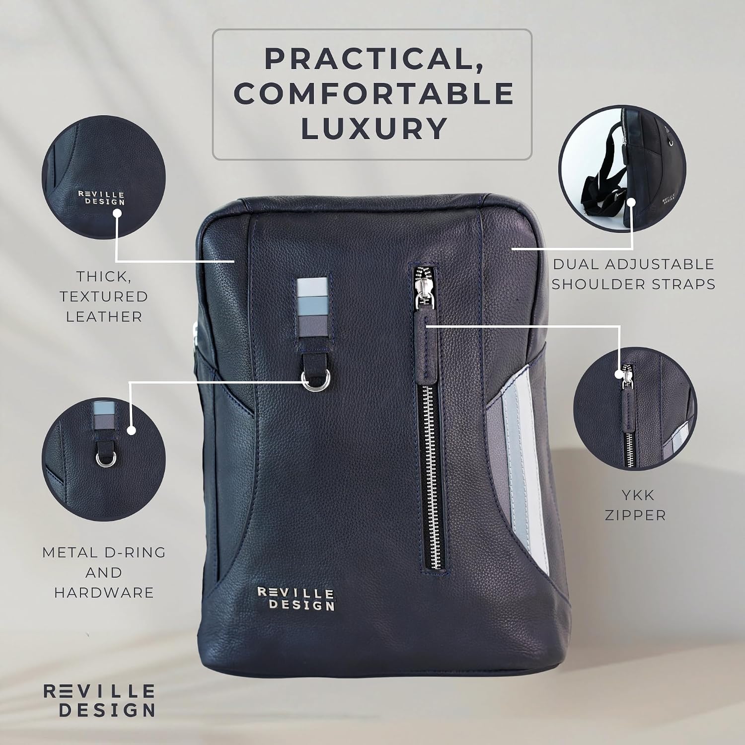Full Grain Leather Backpack – Minimalist Slim 16L Laptop Backpack for Professionals, Water-Resistant Leather, Designed for 13” Devices, Lightweight Executive Daypack - Anthracite Black image 3