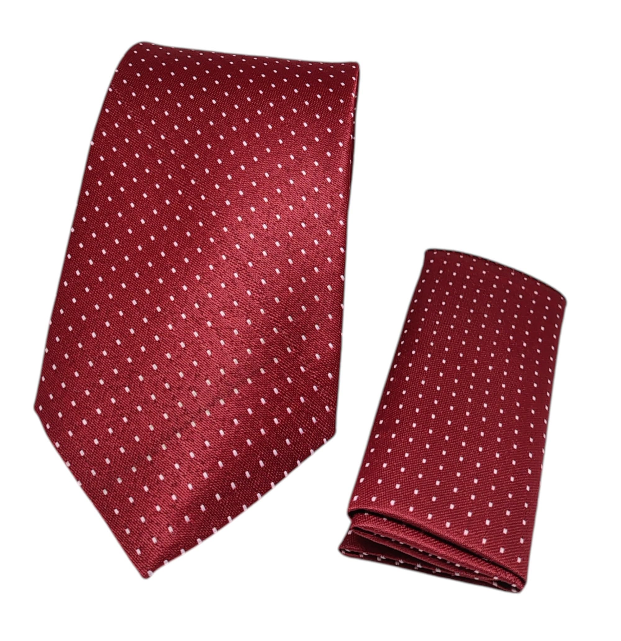 FashMade Maroon Pindot Premium Italian Silk Tie & Pocket Square Set | 2.75" Slim Tie & 10x10" Matching Pocket Square Combo-image-17
