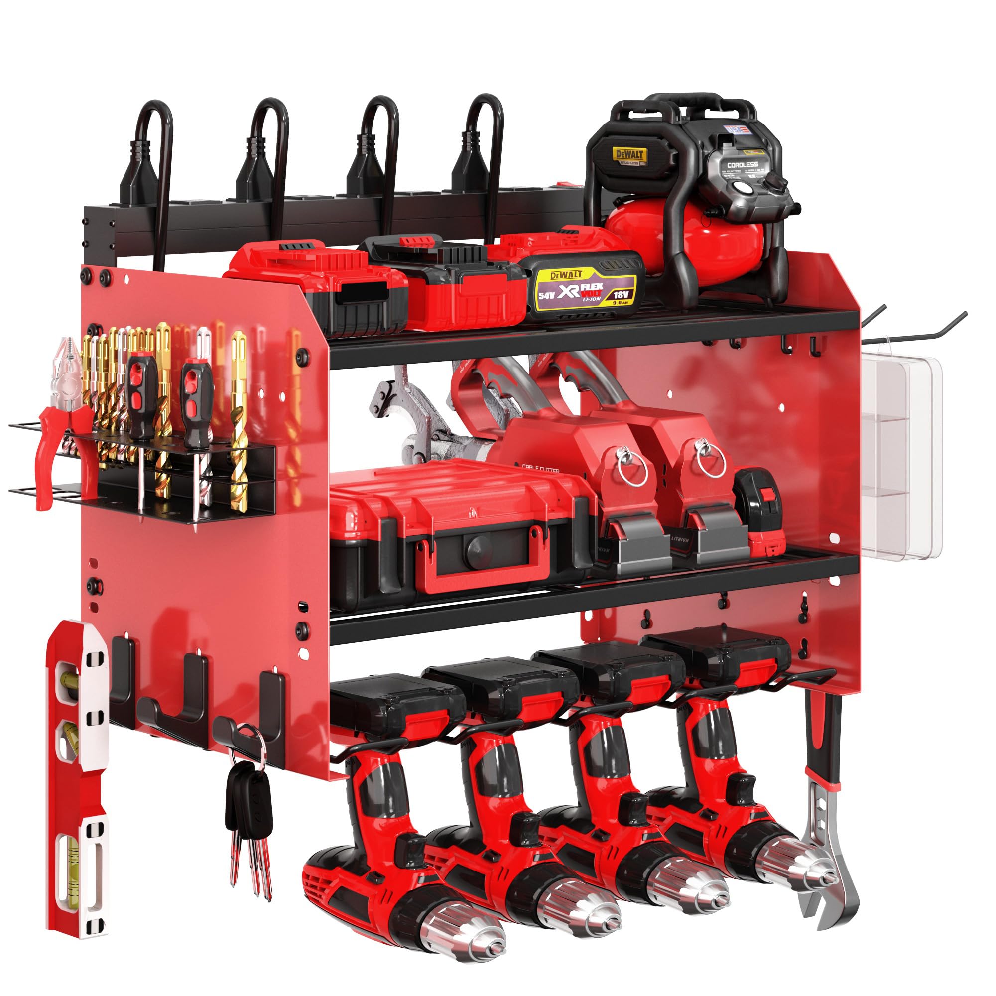 Wide Power Tool Organizer Wall Mount with Charging Station 3 Layer Adjustable Heavy Duty Tool Storage Rack 4