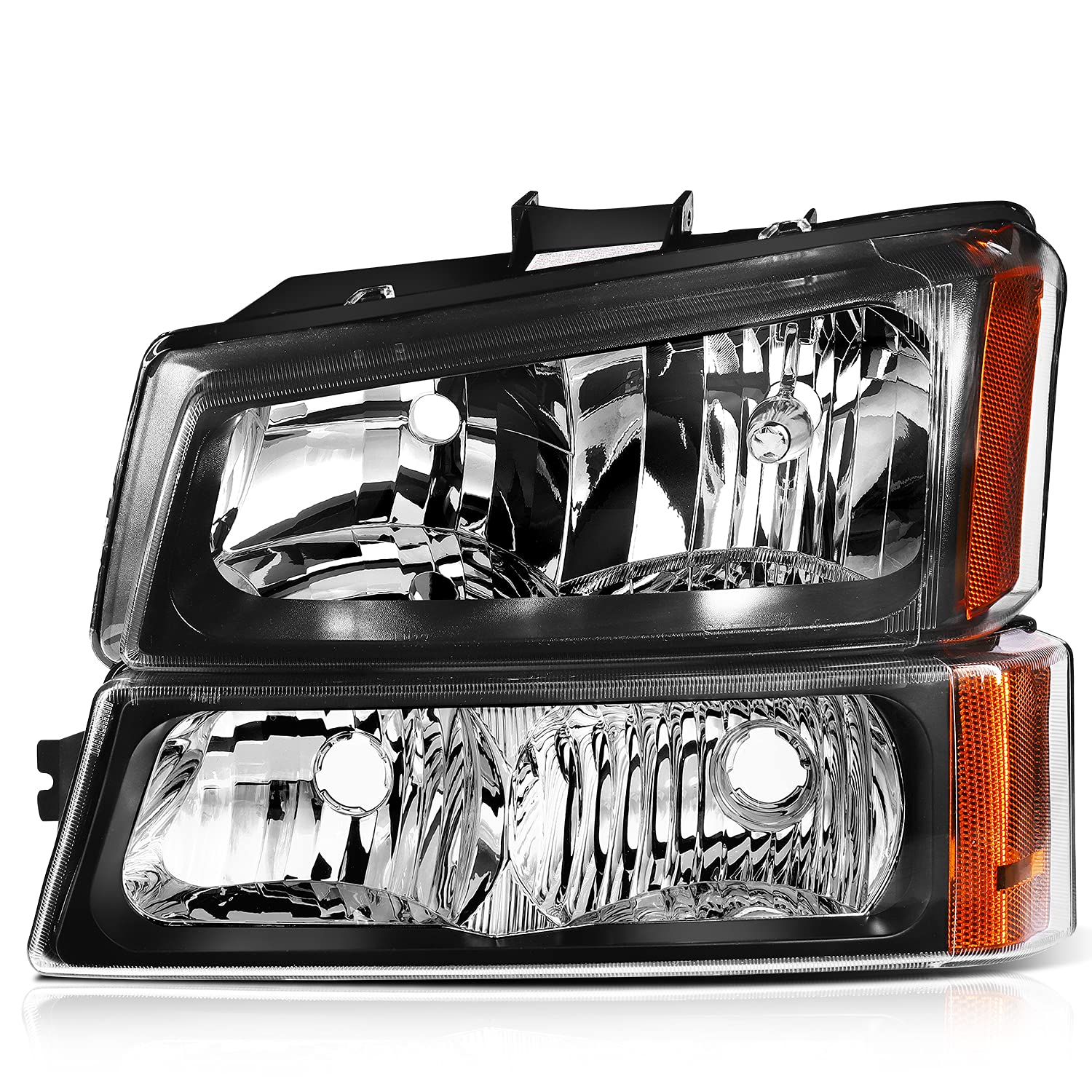 Headlight Assembly Fit for Chevrolet Avalanche 1500 2003-2006 Black Housing Amber Reflector Clear lens Driver Side and Passenger Side 15199556 10366038