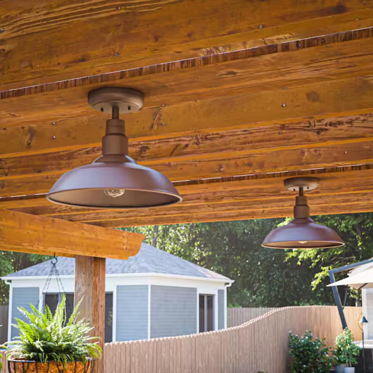 Ceybo Semi Flush Mount Ceiling Light | Brown Metal Fixture | Indoor/Outdoor Lighting | Weatherproof & Rust-Resistant