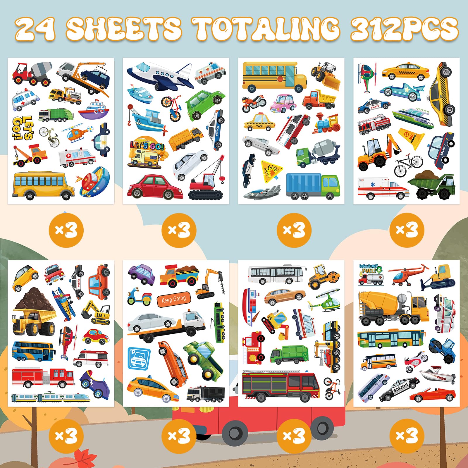 12 Autocollants 3D Véhicules De Construction – Stickers Gonflés Pour Garçons, Décoration Et Récompenses