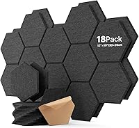 Soundsbay 18-Pack Hexagon Self-Adhesive Acoustic Panels - Soundproof Wall Panels for Studio, Office, Home 12x10x0.4in Black