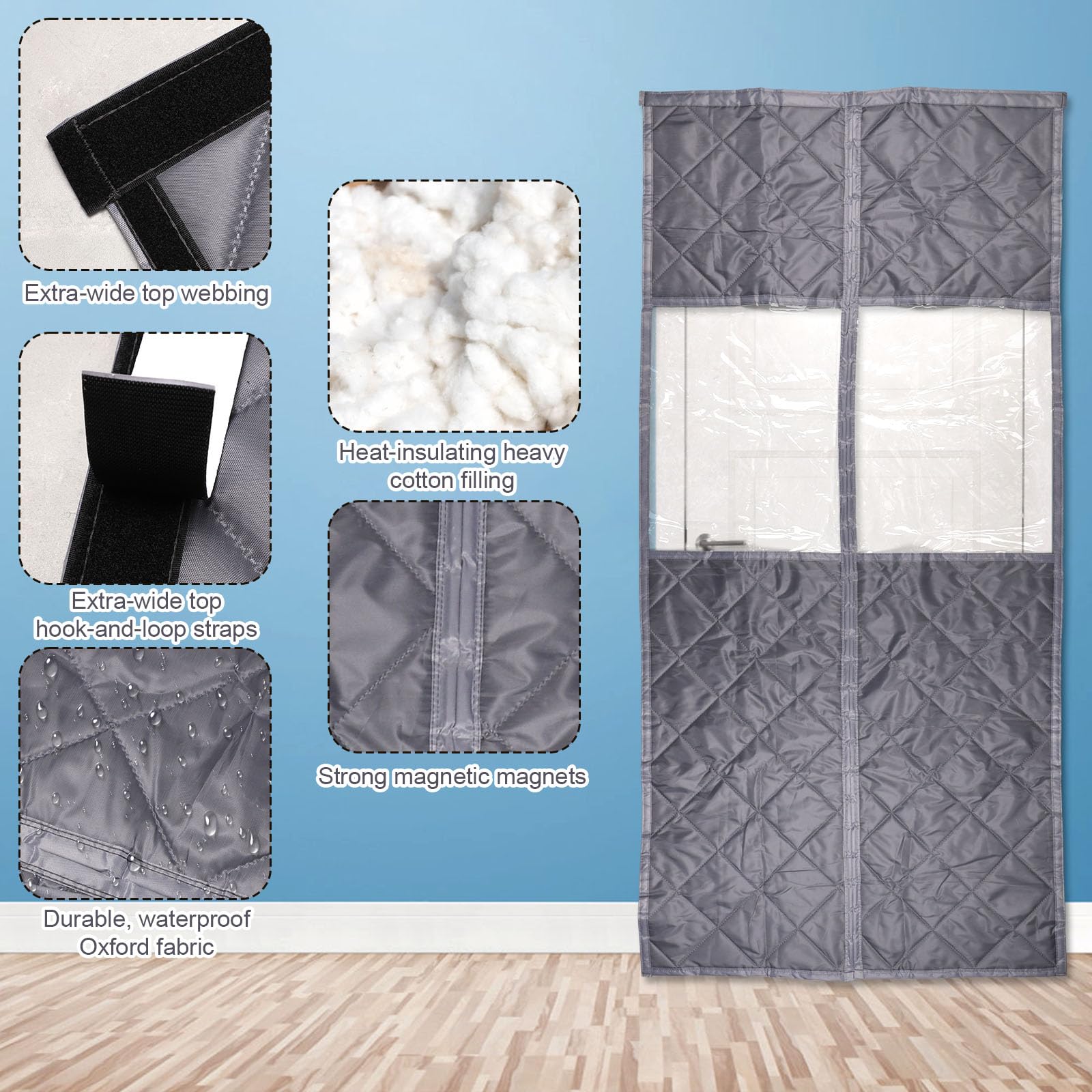 Rideau Porte Isolant Thermique Magnétique, Rideau de Porte Hiver avec Fenêtre Transparente Aimants Puissants Accessoires Isolation Fenêtre pour Usage Domestique