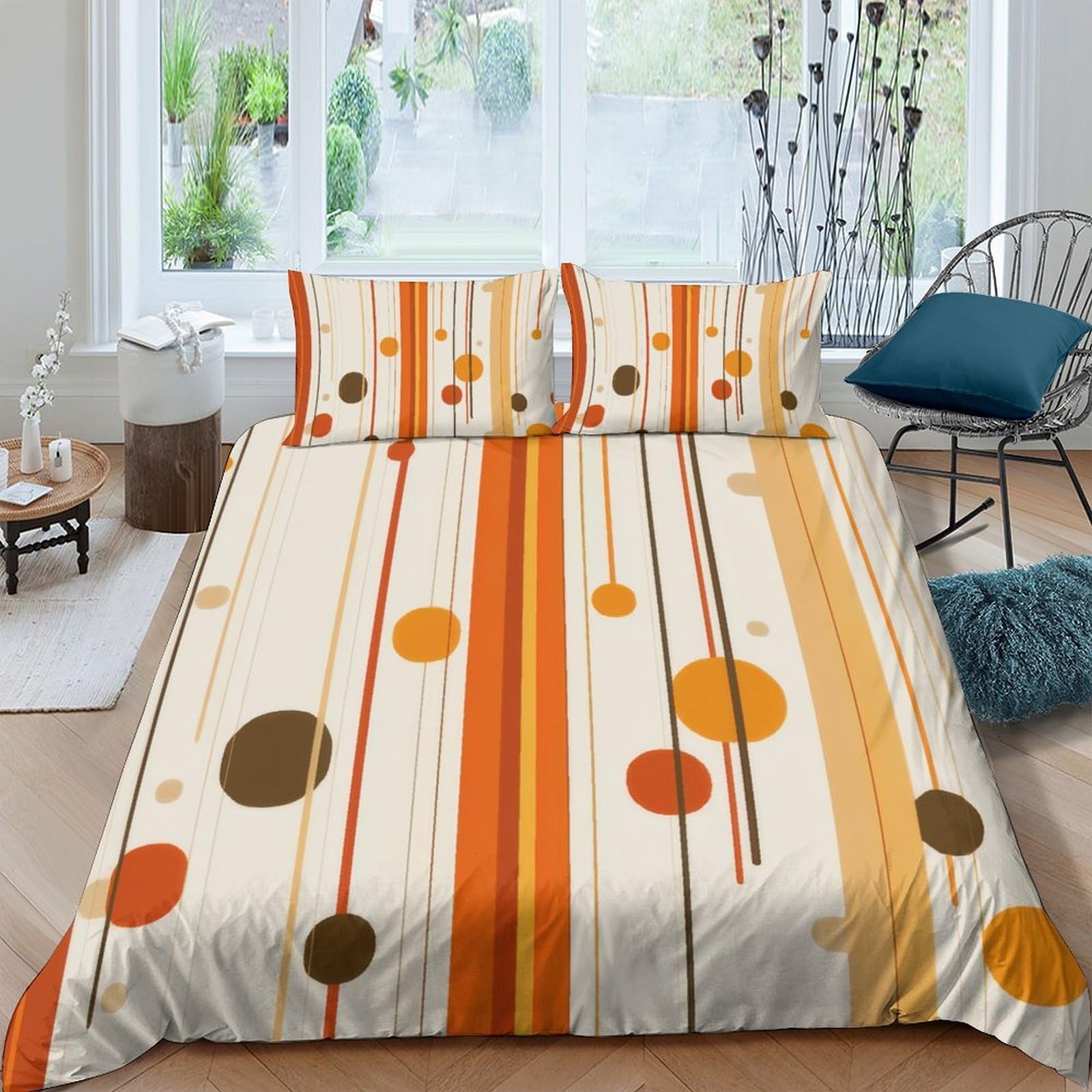 GPLZQXKJNH 3D Printed Retro Stripes Duvet Cover Microfiber Soft Breathable Polka Dot Bedding Set with 2 Pillowcases for Bedroom Decor Single（135x200cm）