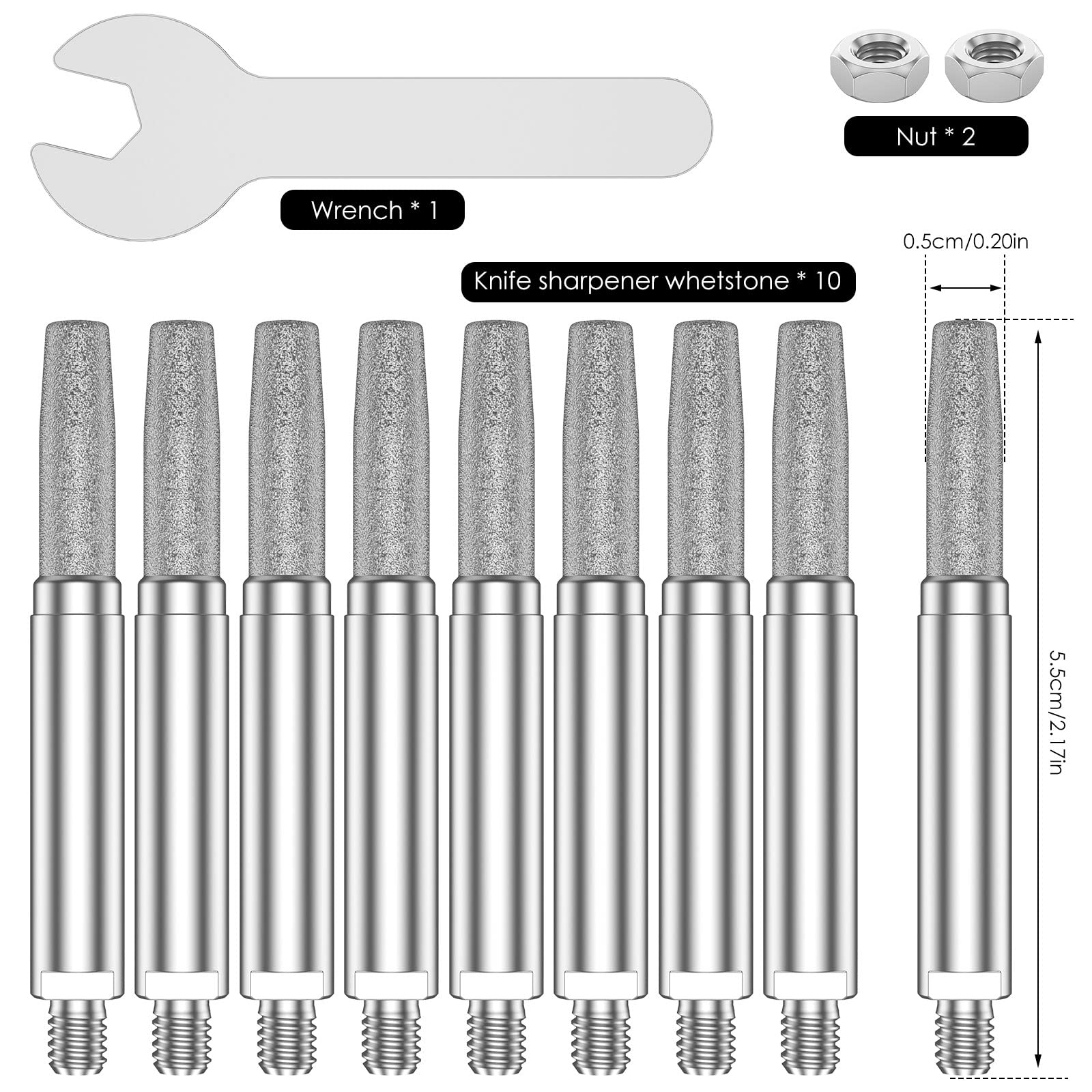 13-teiliges Kettensägen Schärfgerät Zubehör | 10 Wolframkarbid Schleifstifte inkl. Schraubenschlüssel & Muttern | Für Holzfäller & Gartenarbeit(5 mm)