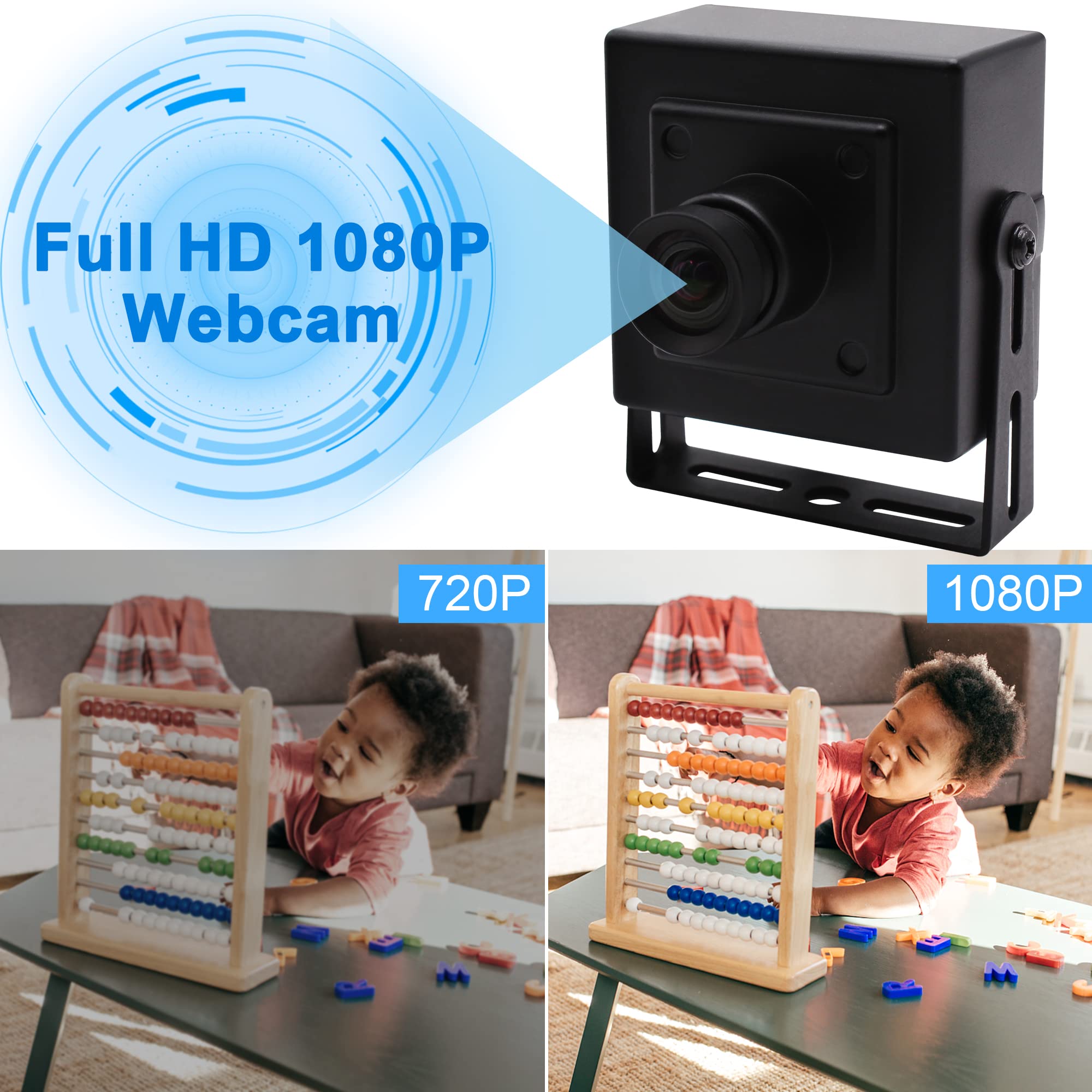 ELP Cámara web USB 3.0 de 2 MP, sensor IMX291, 1080P a 50 fps, lente de 100°, Plug & Play, compatible con Windows/Android/Linux/MacOS