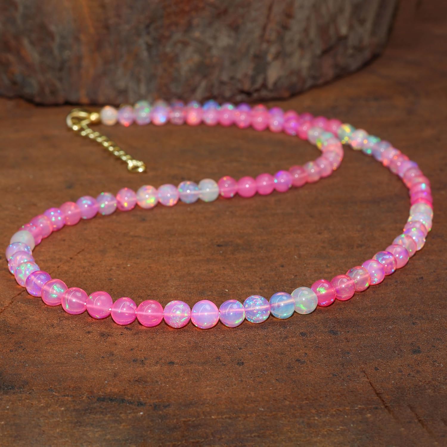 GOODSTONE JEWELS Blue Black and Multi Opal Bead Strand Necklace for Women in 925 Sterling Silver and Yellow Gold Plated Natural Gemstone, Lobster Clasp, Size 16+2 Inch Elegant Fine Jewelry Gift