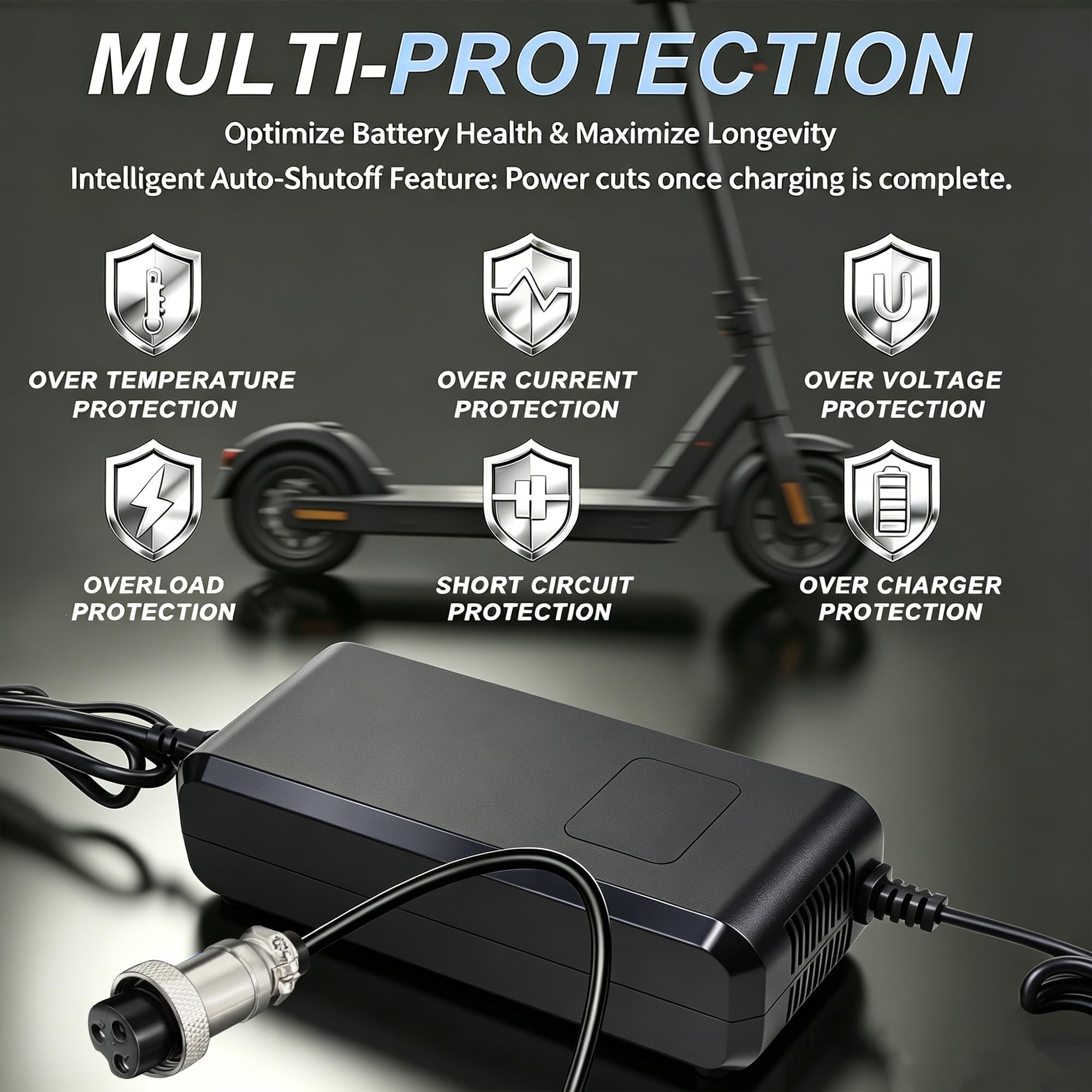 Chargeur 54,6V 4A pour vélo électrique à Batterie Lithium 48V | Compatible trottinettes électriques, ventilateur, affichage tension, protections multiples, connecteur GX16-3