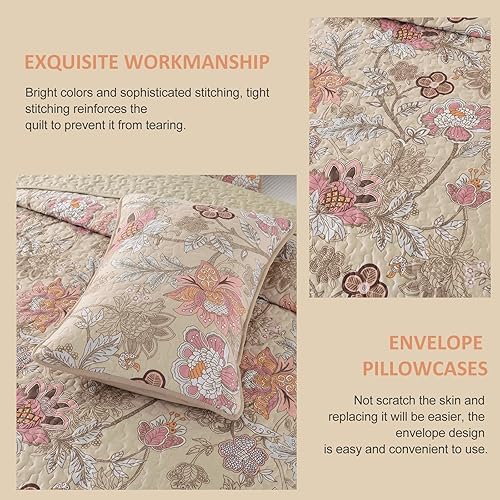 Miniatura 7 de WONGS BEDDING Juego de edredón floral tamaño Queen, juego de ropa de cama de microfibra suave y ligera, juego de 3 piezas para todas las estaciones