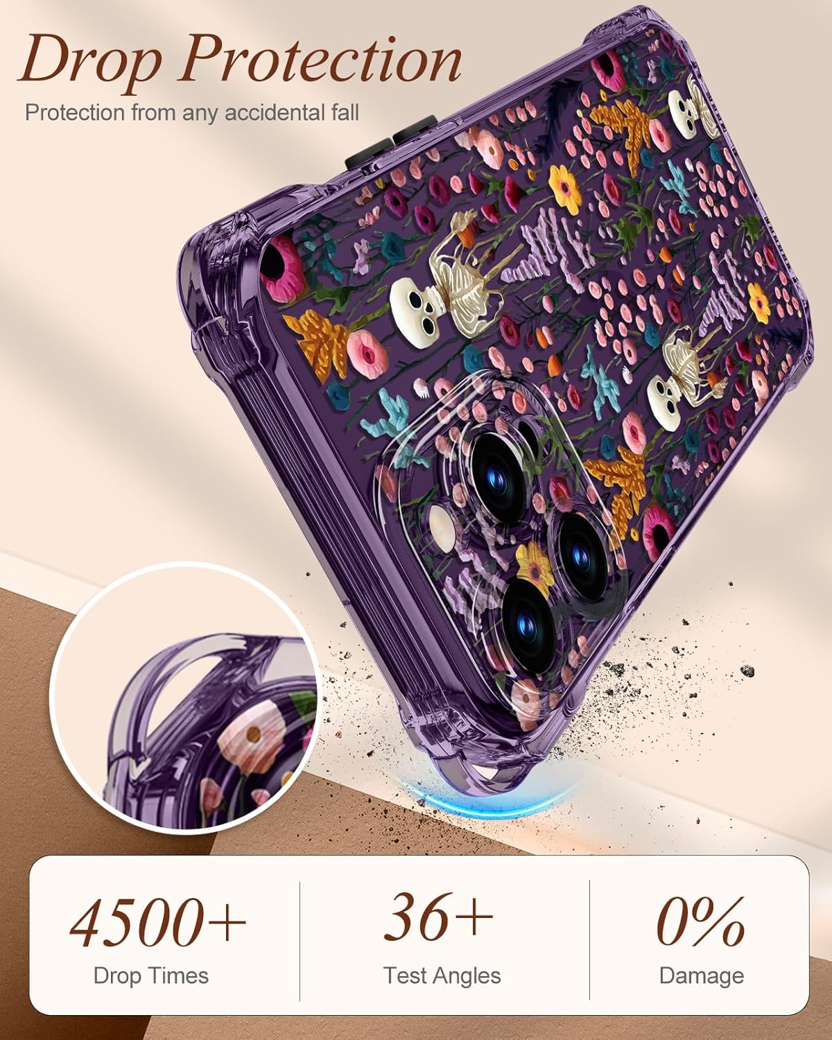 Toycamp for iPhone 13 Pro Max Case with Strap for Women - Cute Funny Girls Girly Skull Flower Pattern Design for iPhone 13 Promax Case with Wrist Lanyards Four Corners Flexible Hang Style - Image 5