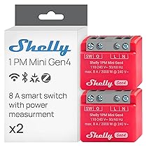 Shelly 1PM Mini Gen4 – Interruttore Relè Intelligente Wi-Fi, 1 Canale, 8A, Monitora il Consumo di Energia, Domotica, Nessun Hub Richiesto, Certificato Matter, Alexa, Google, HomeKit, Zigbee (2 Pezzi)
