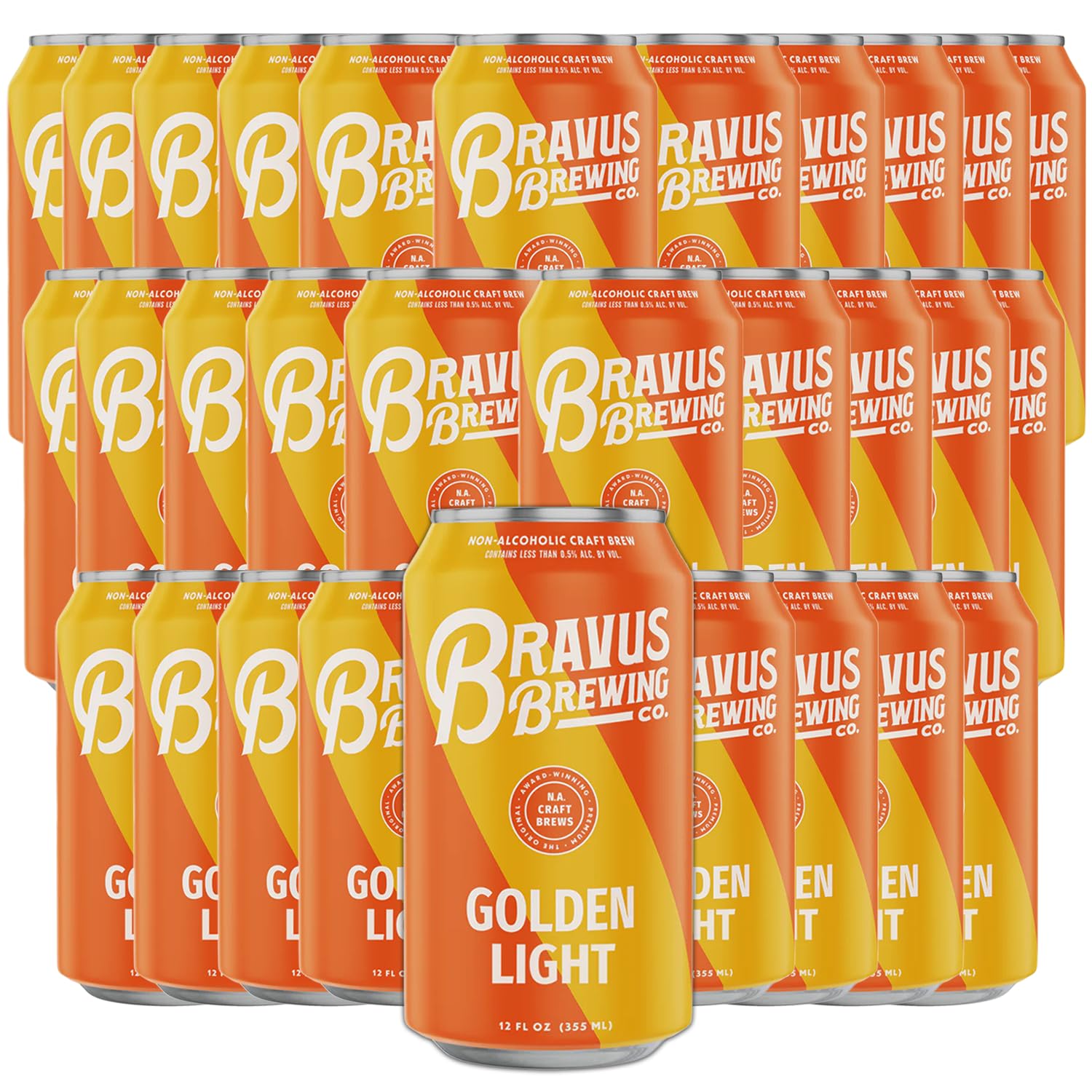 Bravus Golden Light Non-Alcoholic Ale Craft Brew 30 Pack - Crisp, Clean and Approachable - Vegan Friendly - 65 Calories - 12oz Cans