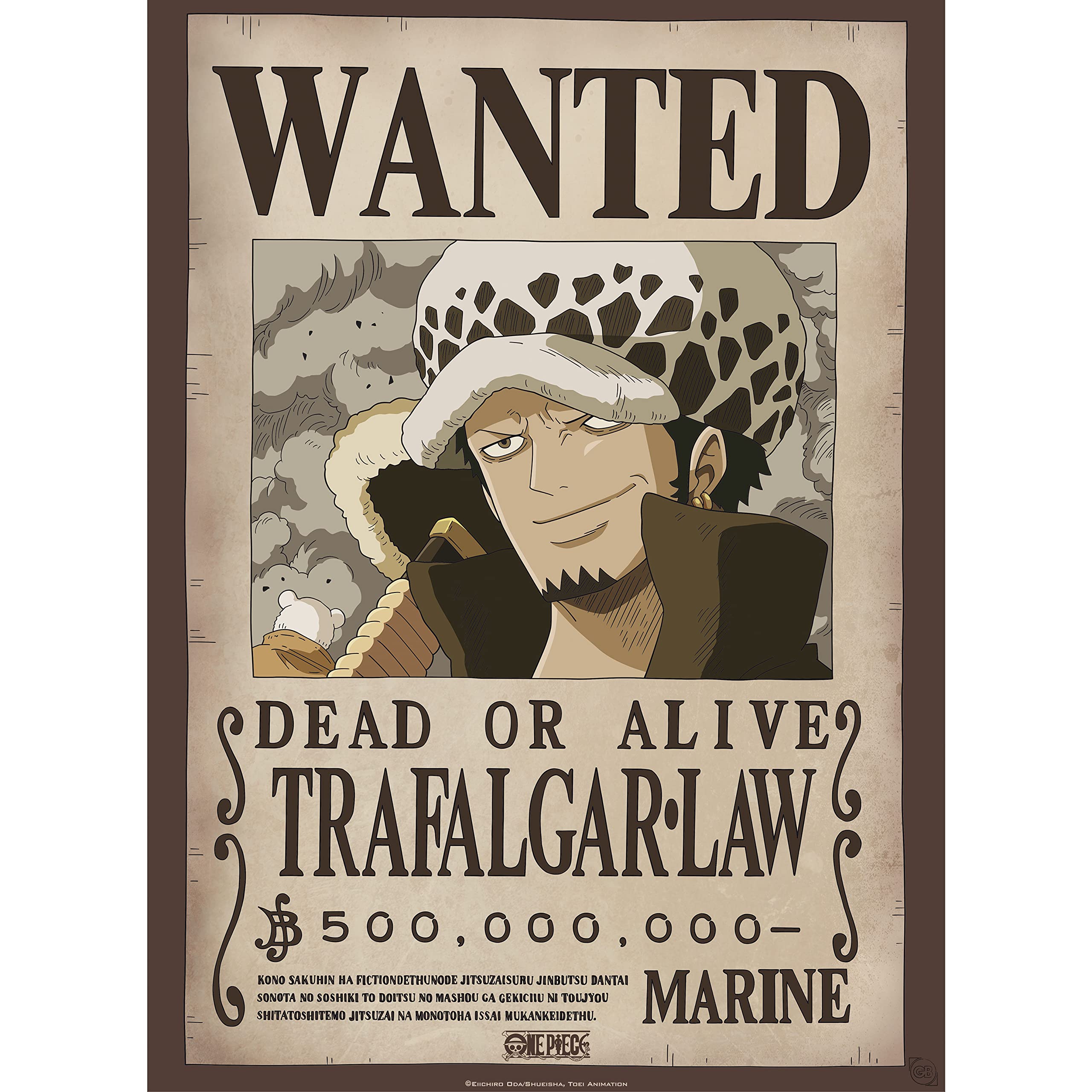 ABYSTYLE – Poster Wanted One Piece – Travaglio (Law) 38x52 Cm – Edizione Ricercato, Stampa Lucida 170g/m², Ufficiale