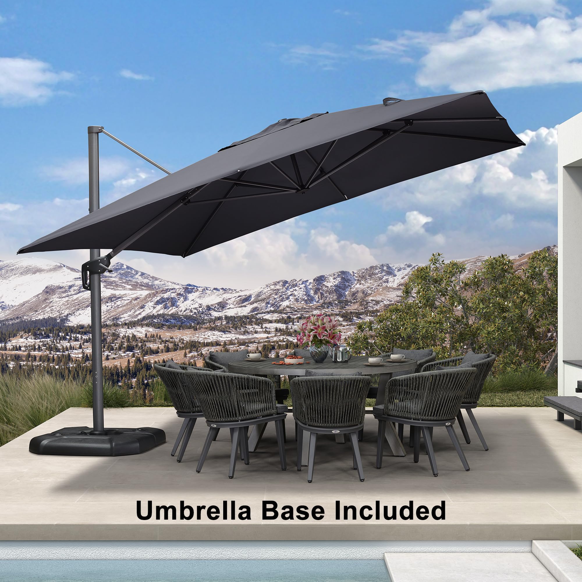 PURPLE LEAF Patio 11.5 x 11.5 Telescopic Umbrella with Base Grey | Effortless Height Extension Telescopic Up Down Lifting 360 Rotation Effortless Shade Control Reliable Customer Support product thumbnail 4
