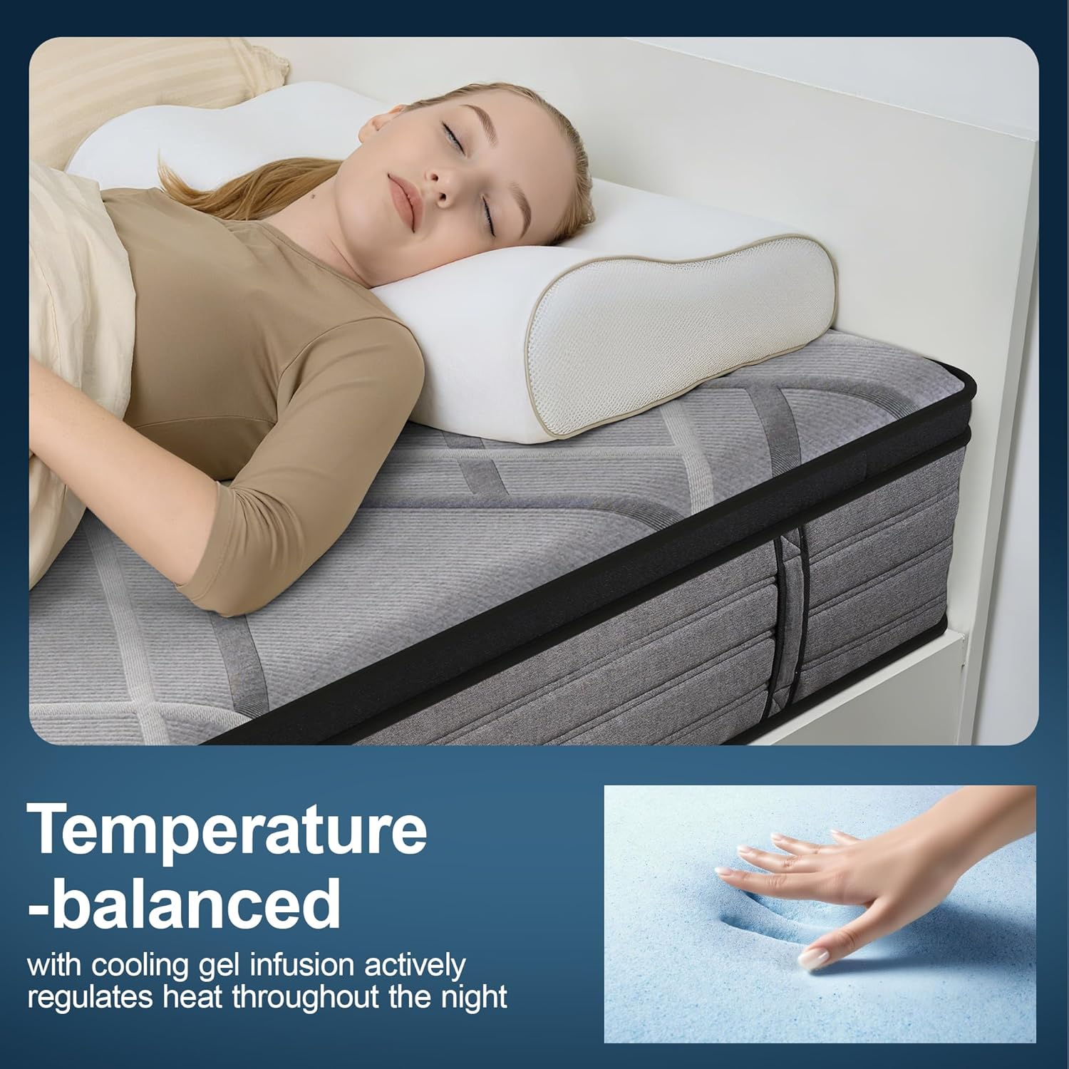 Medium Firm Hybrid Mattress - 14 Inch Queen Size Mattress Gel Memory Foam & Pocket Coils for Cooling Sleep Back Support Edge Reinforcement