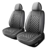 Leather Car Seat Covers&comma;Breathable and Waterproof Napa Leather Automotive Seat Cover&comma;Universal Interior for Cars&comma;Sedans&comma;SUVs&comma;Vans&comma;Trucks&lpar;2 Pieces&comma;Front Seat&comma;Grey&comma;N3&rpar;