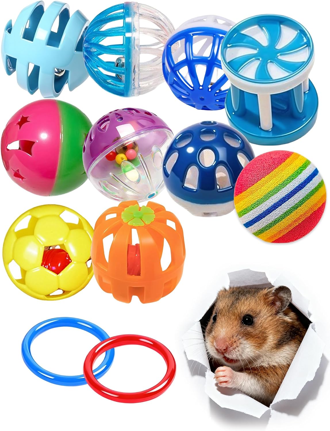 12 Pack Bell Toy Balls for Hamsters Rats Small Pet Cage Play Toys