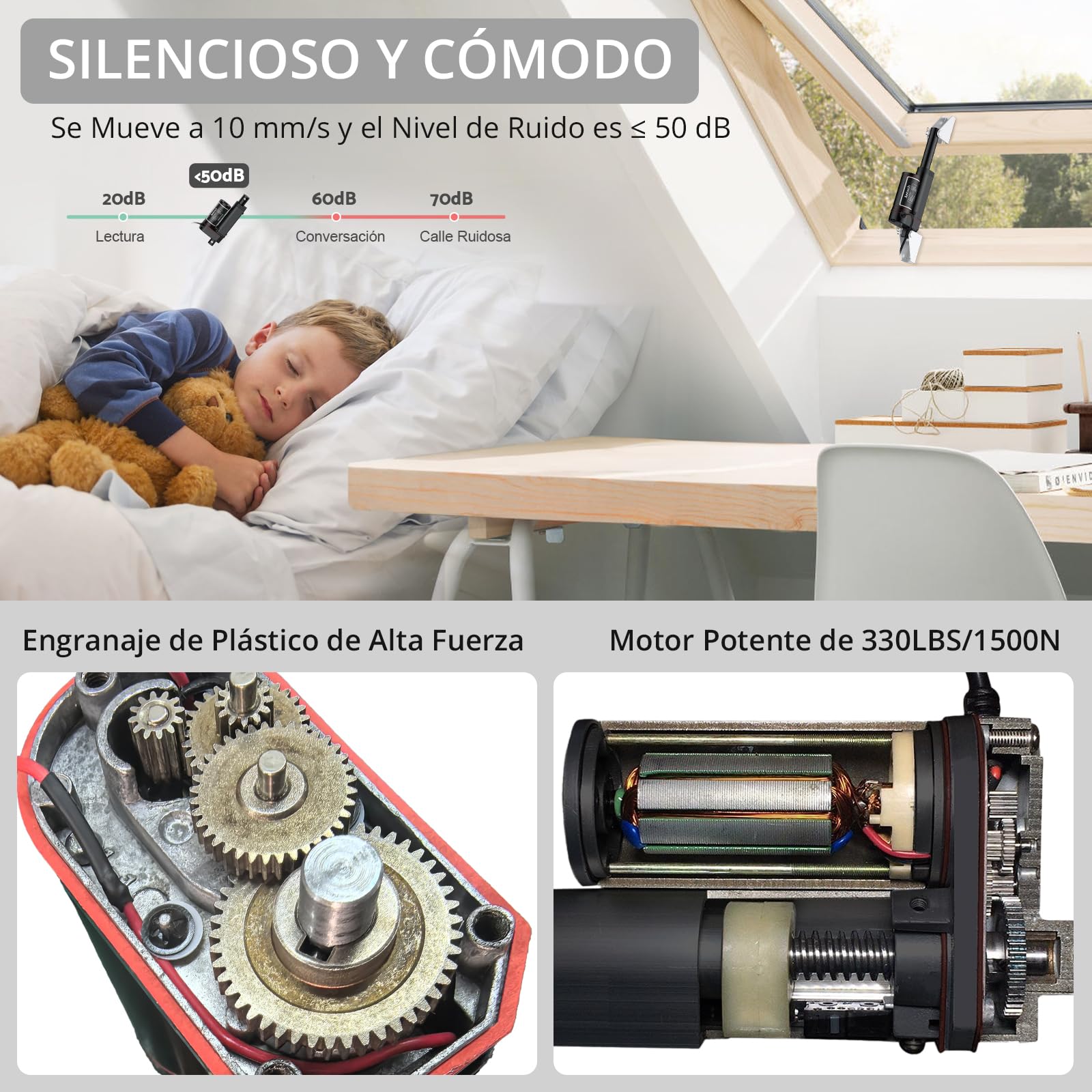 Justech Actuador Lineal 1500N 50mm,12V Motor Actuador Lineal,Impermeable IP65,Aleación de Aluminio para Sistema Automático de Apertura,Seguidor Solar para Paneles,Elevador de Cama etc