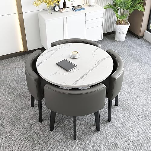 Juego de mesa redonda de conferencias y sillas de comedor y sillas redondas, mesa de cocina moderna, ahorro de espacio y fácil de limpiar para cenar