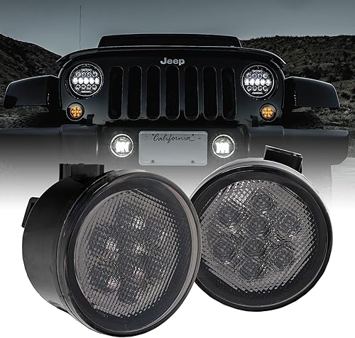 TRUE MODS - Luces direccionales LED de repuesto para Jeep lente ahumada color ámbar DRL luces direccionales compatibles con accesorios Jeep Wrangler