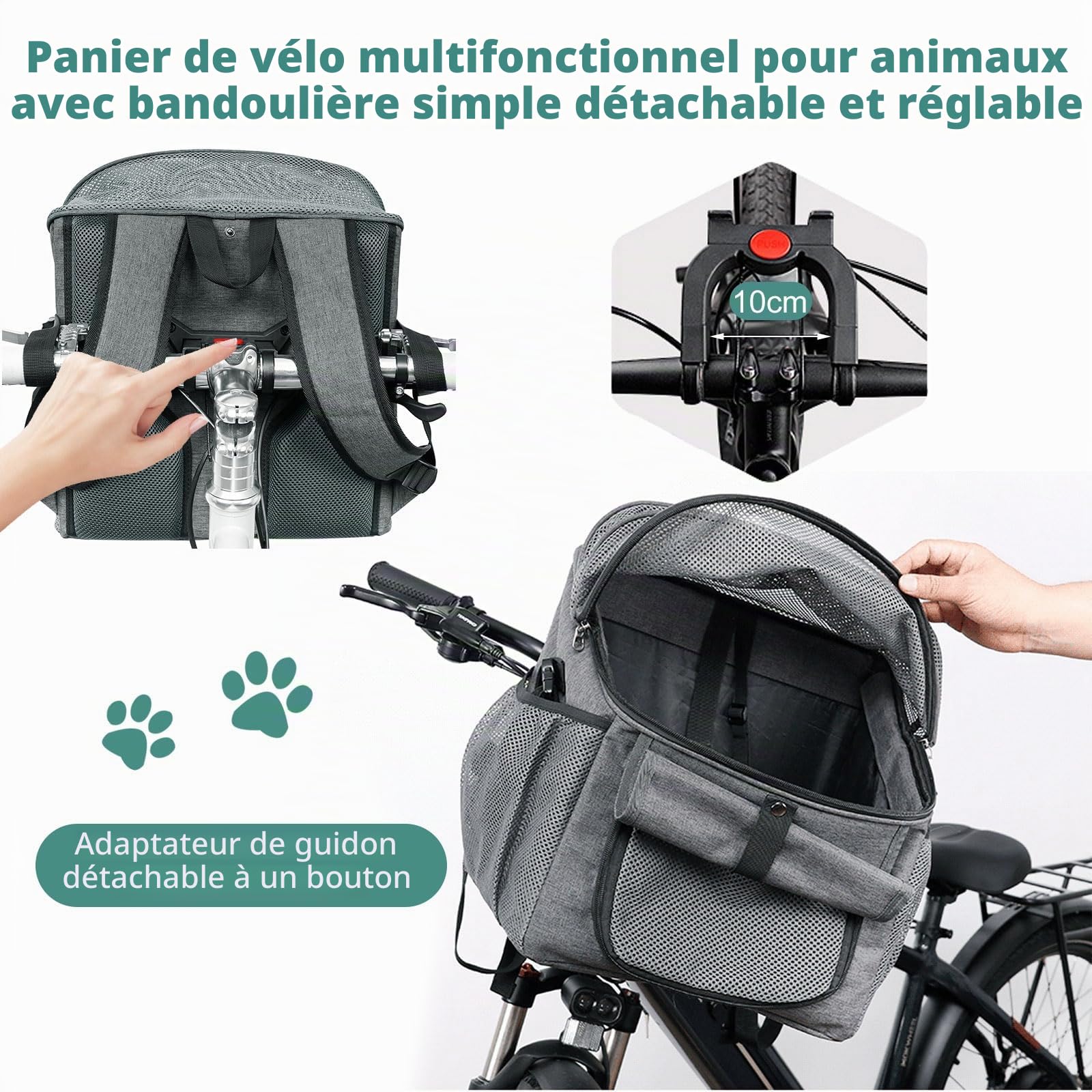 Panier De Vélo Amovible 37X27X40Cm Pour Chien Et Chat - Guidon Avant Pliant Multifonction Pour Animaux Domestiques - Compatible Vélo De Montagne