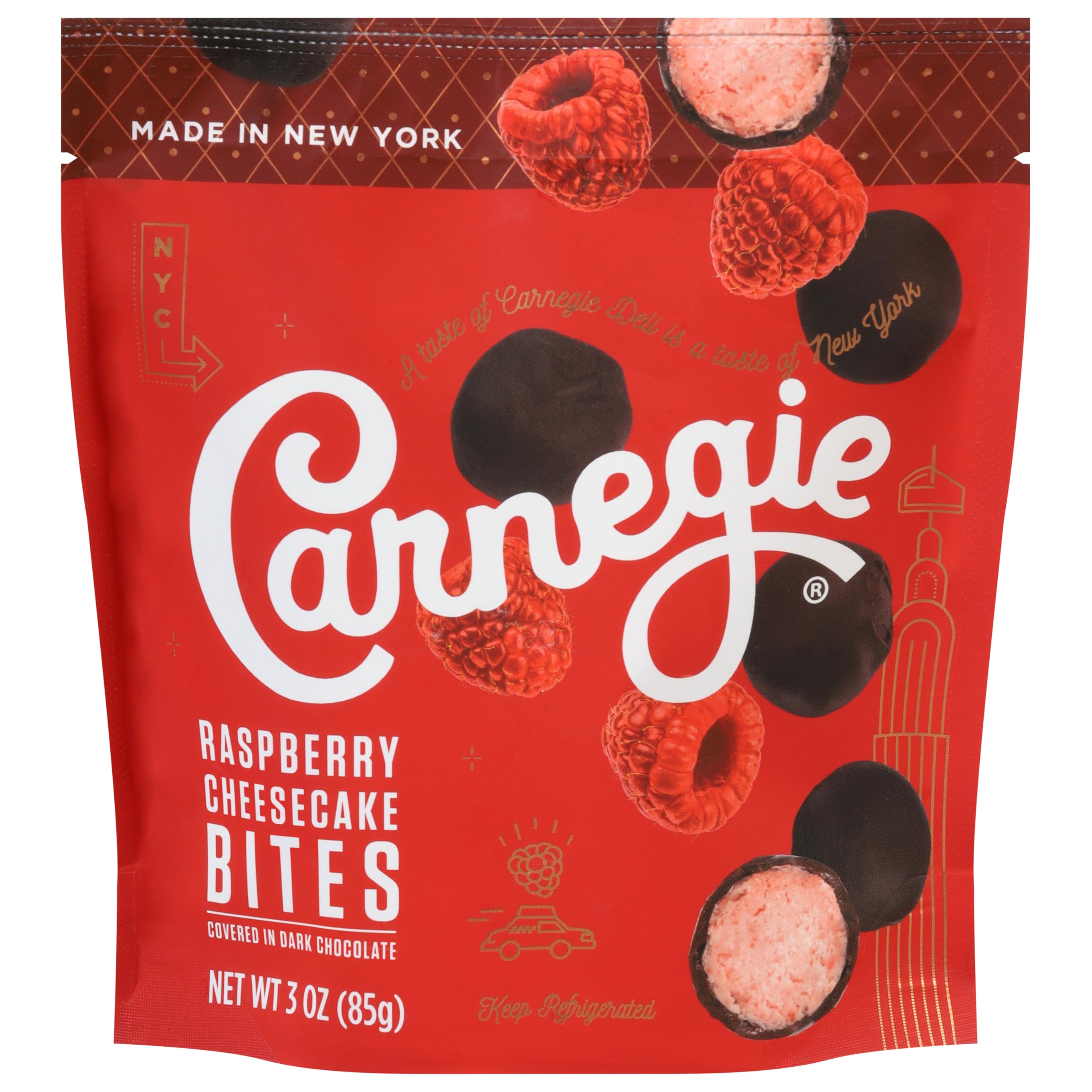 Carnegie, Cheesecake Bites Raspberry, 3 Ounce
