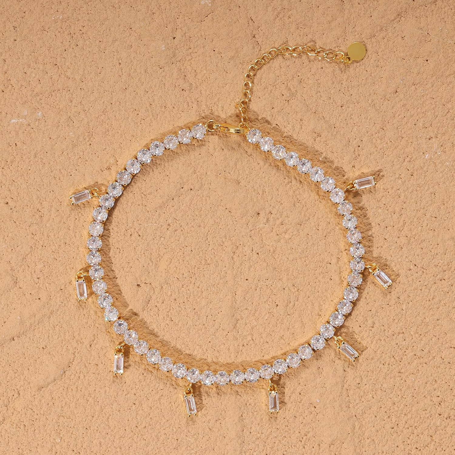 Lulu Mel Iced Out Gold Butterfly Heart Rectangular Anklet for Women, 14K Gold Plated Cubic Zirconia 9 Inches Adjustable 4mmTennis Chain Anklet, Layering Butterfly Bracelet Anklet