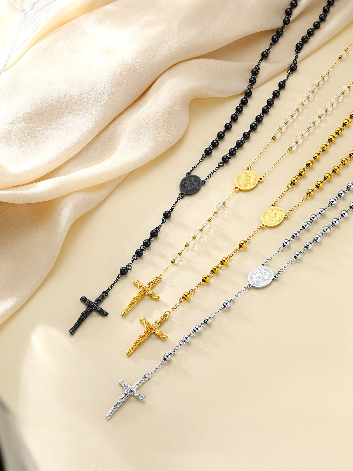 FaithHeart Rosary Beads Catholic St Christopher Necklace for Women
