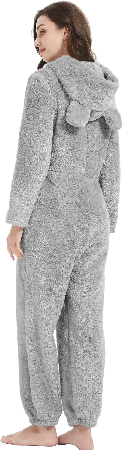 Kissonic Women's Onesies Pajamas Sherpa Fleece One Piece Romper Zipper Cute Hooded Jumpsuit Pajama Loungewear - Image 4