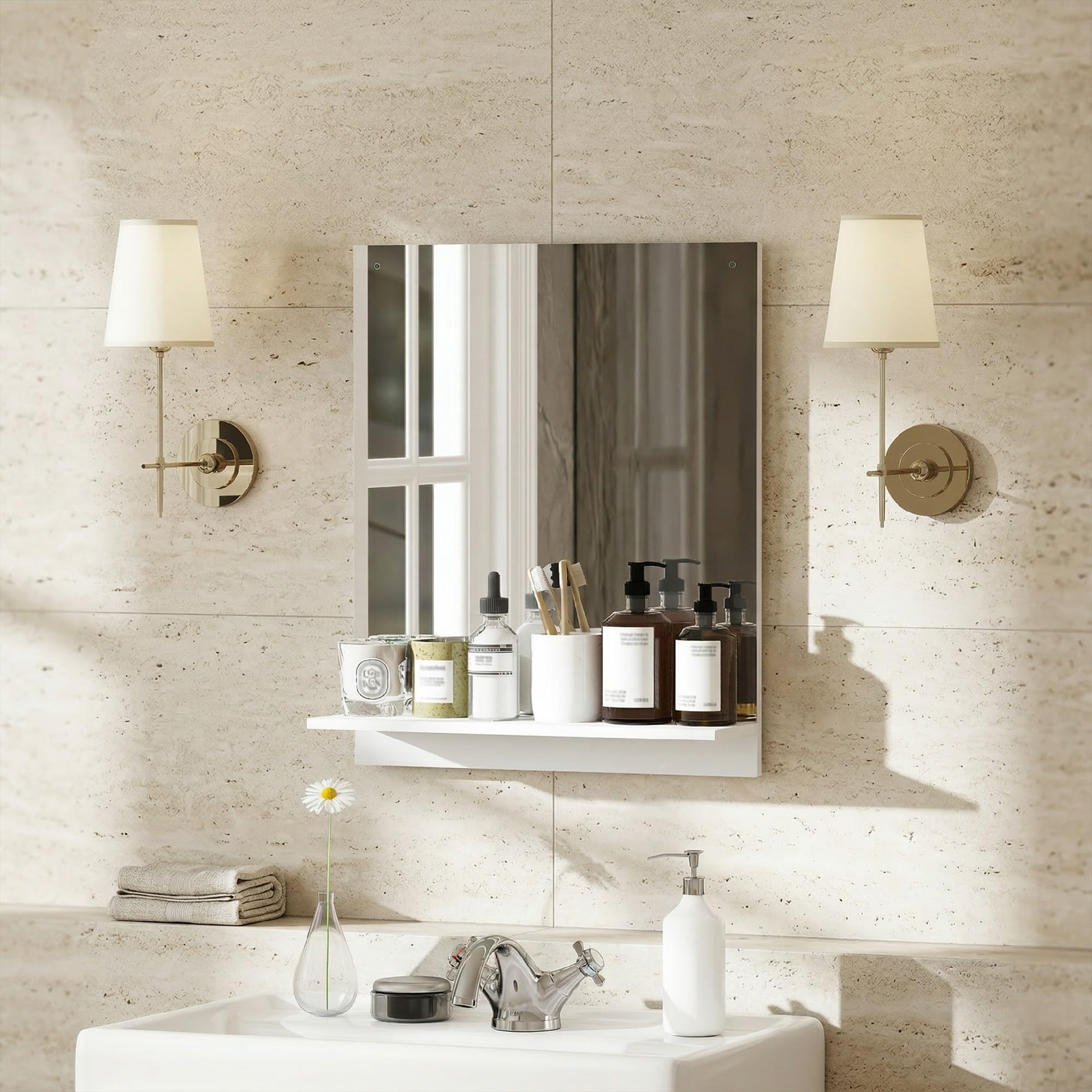 HOMCOM Badspiegel mit Regal für Flur und Eingangsbereich 50 x 60 cm Weiß
