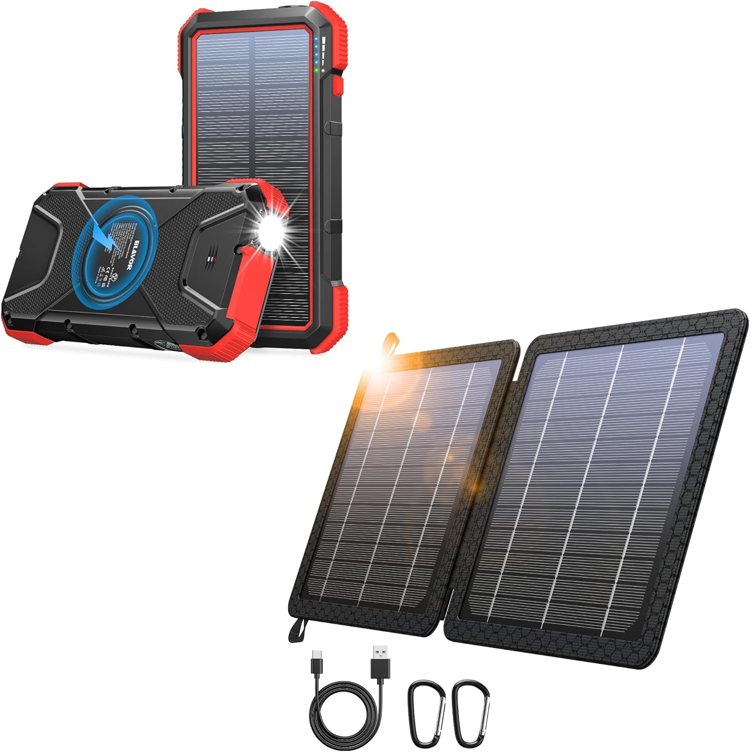 BLAVOR 20000mAh Solar Charger Power Bank Plus 10W Portable Solar Charger(5V/2A Max)