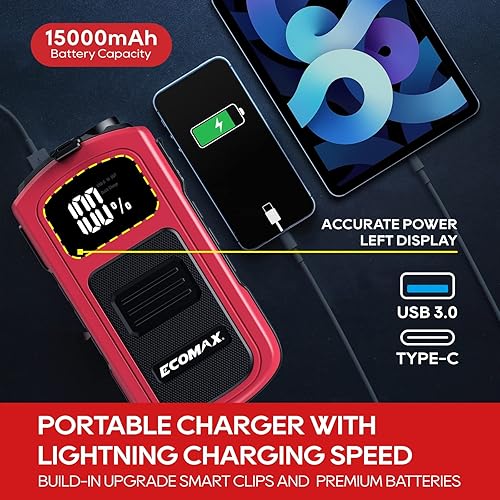 Miniatura 4 de ECA80 - Arrancador de batería de automóvil, 1500 A pico 15000 mAh portátil para arrancador de coche (7L Gas/5L Diesel) con carga rápida USB/Tipo-C,