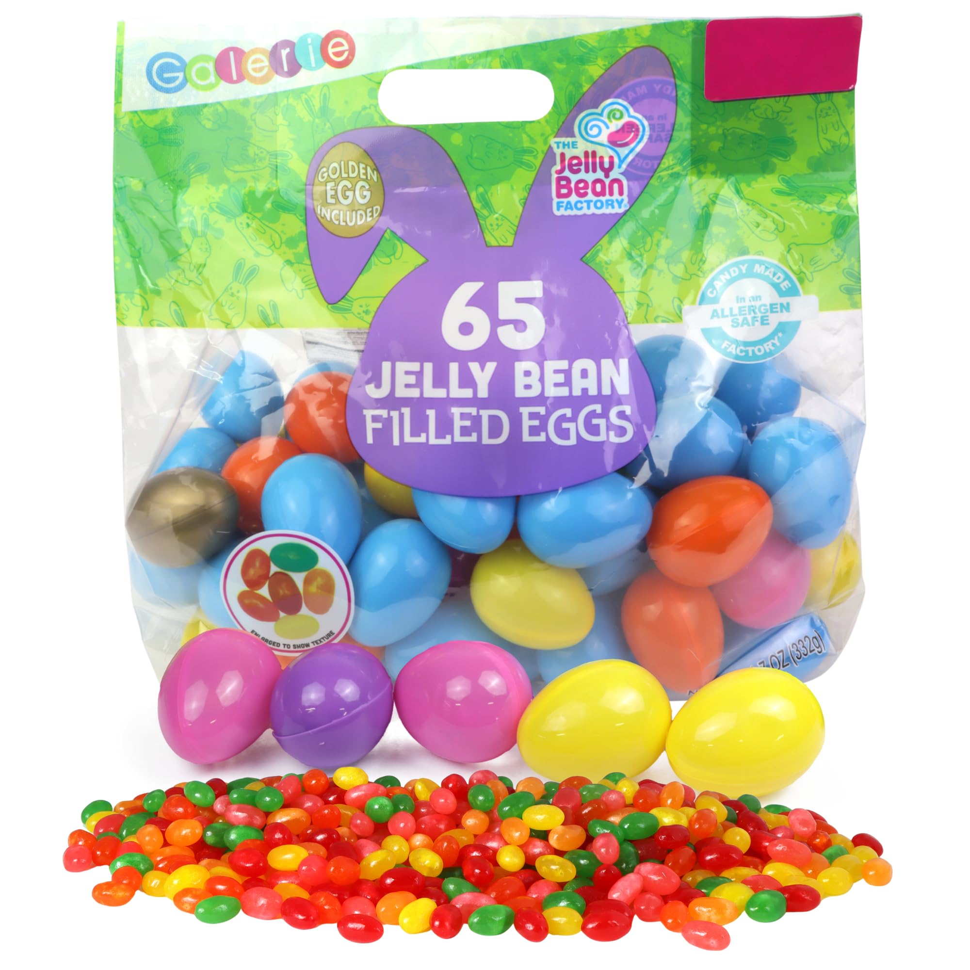 Bulk Plastic Candy Filled Easter Eggs, Jelly Beans, Assorted Bag of 65
