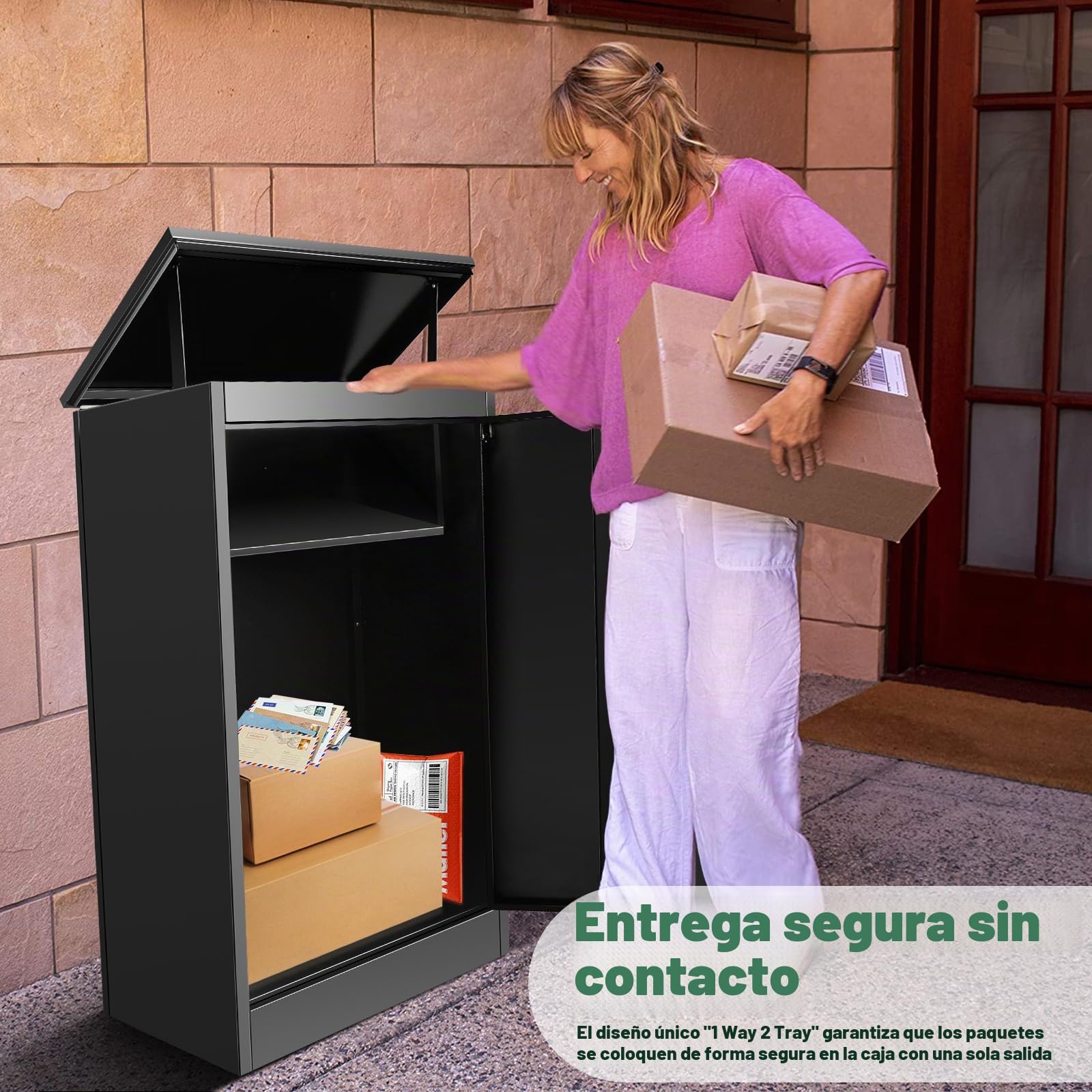 Buzón para exteriores con cerradura de combinación, acero inoxidable con recubrimiento en polvo con función antirrobo impermeable (53 x 42 x 130 cm)