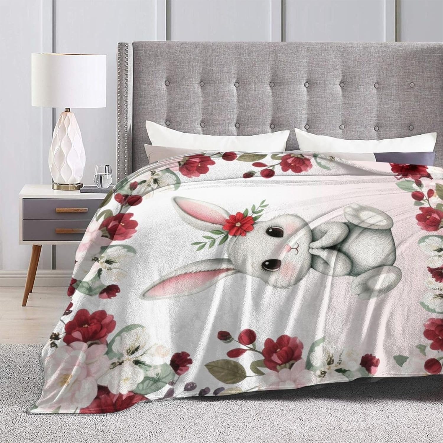 Rabbit Throw Blanket - Soft Plush Fleece Bedding Blankets- Cozy Bunny Stuff Gifts for Women Girls Kids Adults 40"X50" - Image 6