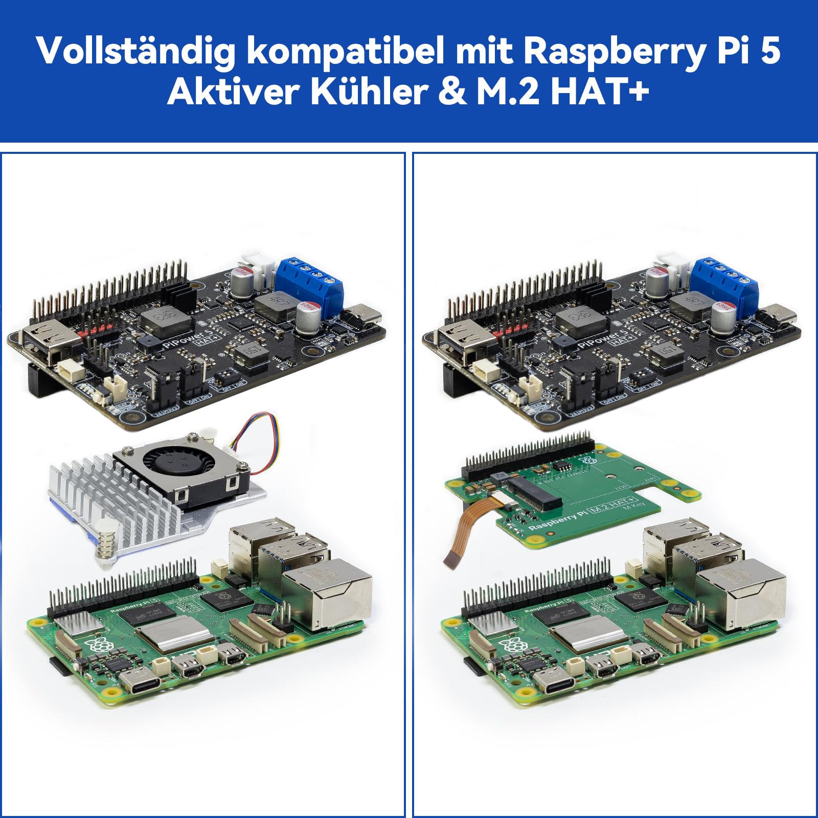 PiPower 5 UPS HAT für Raspberry Pi 5/4B/3B+/Zero 2 W, 5V/5A Netzteil mit Batterie-Backup, sicheres Herunterfahren, Smart Alerts & Monitoring, USB-C PD 45W für NAS, Server und Home Assistant