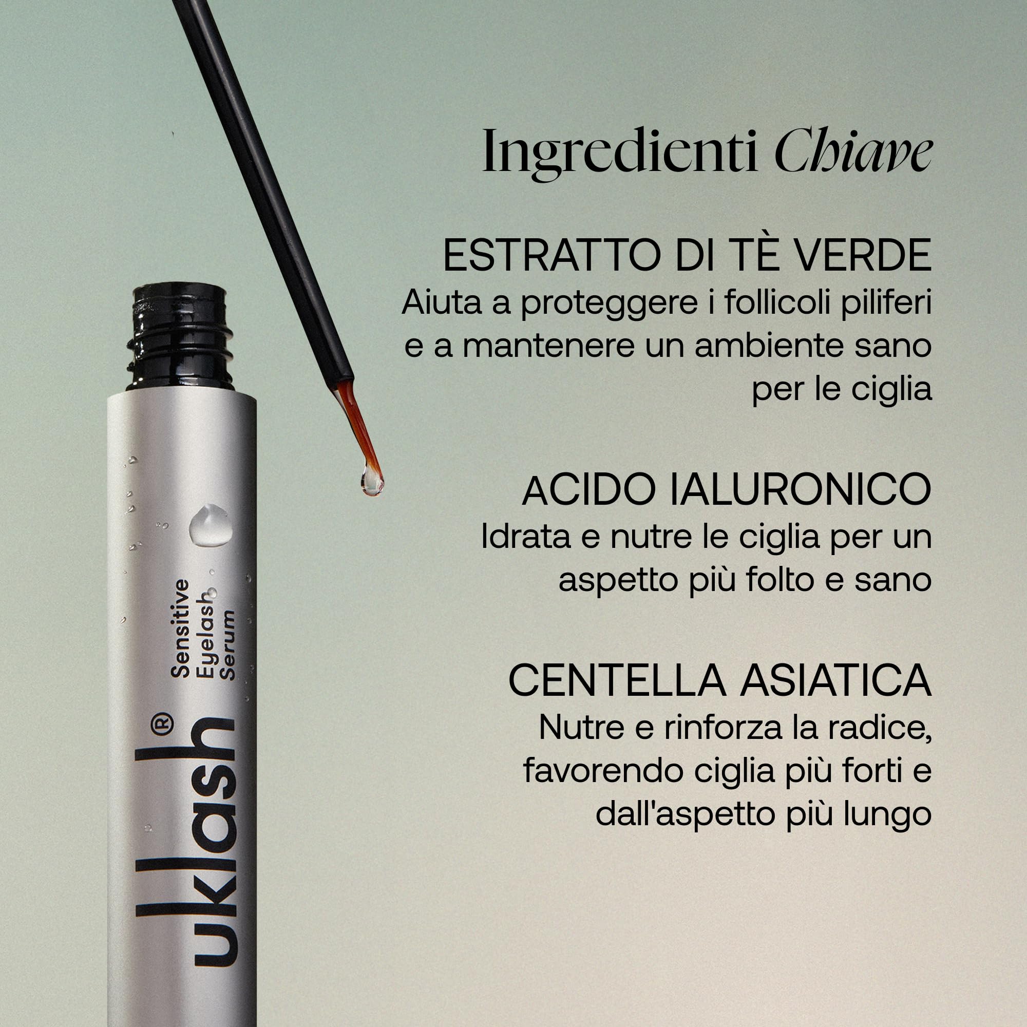 UKLASH | Siero per Ciglia Sensibili- 3ml - per Ciglia più Folte, a base di Peptidi, Vegani e studiati, per occhi sensibili